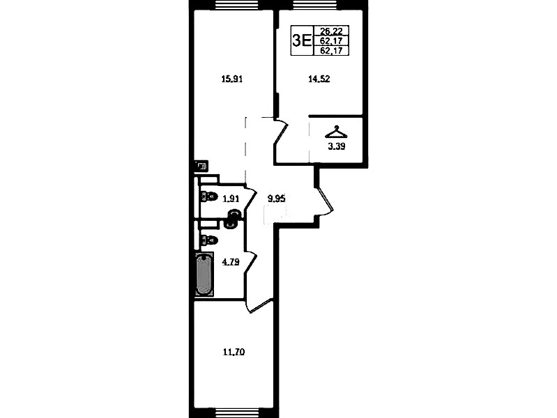 2-комнатная квартира 62.17 м², 11/12 эт., ЖК «Новые Лаврики»
